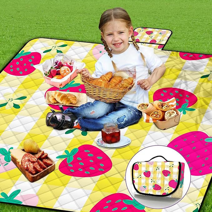 Extra Large Picnic Blanket Waterproof,80"x 80"Foldable Machine Washable Beach Blanket,Outdoor Blanket for 6-8 Adults,Picnic Mat Suitable for Indoor Crawling,Park Beach,Camping,Hiking,Travel(Yellow)