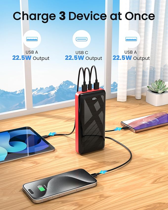 Portable Charger Power Bank 50000mAh, 22.5W Fast Charging Battery Pack, USB C Quick Charge 3 Outputs & 2 Inputs, LED Display, External Cell Phone Battery Bank for iPhone 17/16/15/14, Samsung, Android