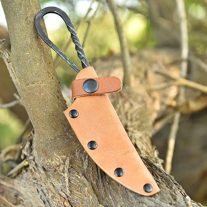 Custom Handmade Hunting Knife with Leather Sheath - Ideal for Skinning, Outdoor Camping, Hiking - EDC Fixed Blade Bushcraft Knife with Walnut Wood Handle. (Forged-1)