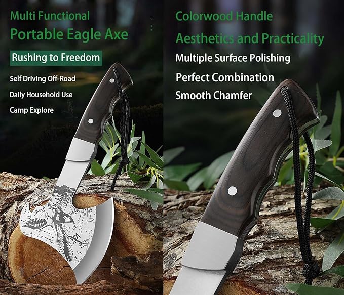 Camping Axe, 11" Full Tang Small Axe Camp Hatchet with Nylon Sheath, Survival Hatchet with Wood Handle