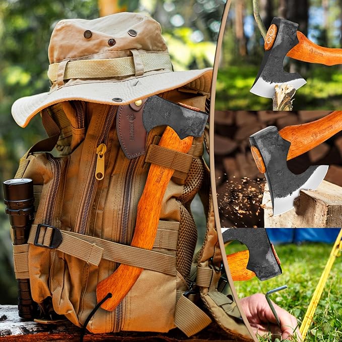 NEDFOSS Mammoth Camping Hatchet Axe, 15.5" Camping Axe with 1065 High Carbon Steel & Wooden Handle, Multi-Purpose Hatchet Axe for Camping, Bushcraft and Survival, Gift for Men