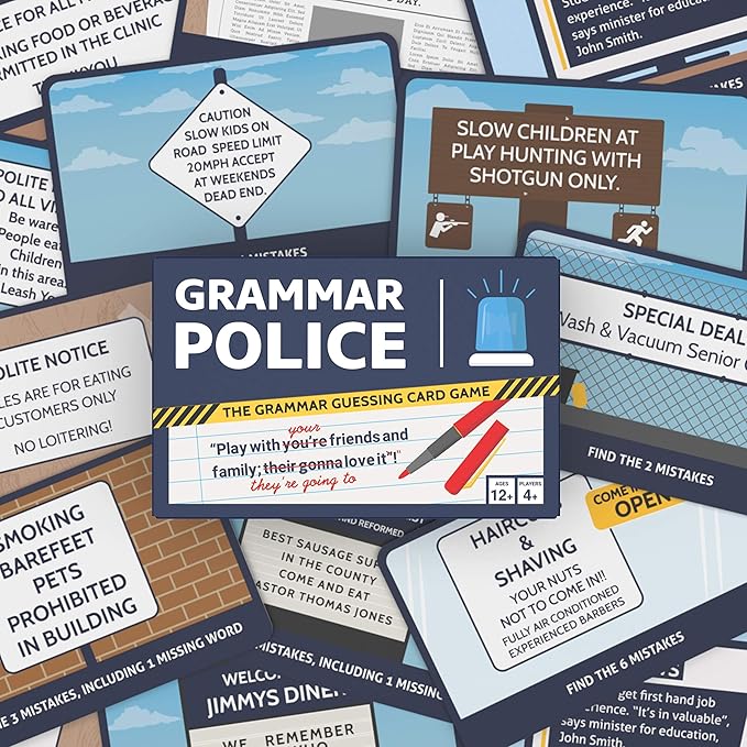 Grammar Police Game - Correct The Bad Grammar Flash Card Game - Fun Grammar Detective Game - Suitable for Family, Kids, Teenagers & Adults