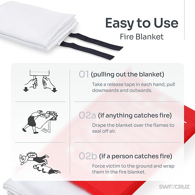 Fire Blanket 4 Pack with Hooks & Gloves High Heat Resistant Emergency Fire Suppression Blanket for Home, Kitchen & Camping Safety (4 Packs)
