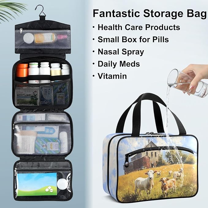 Fustylead Artistic Of Farm Lamb Oil Painting Empty Travel First Aid Bag Large Home Medication Bag with Zipper for Pills,Vitamin,Fish Oil,Supplements for Women and Men
