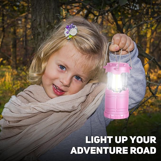 2-Pack Mini LED Camping Lanterns, Portable Camping Lights, Outdoor Tent Lights, Essential Emergency Lights for Power Outages, Hiking, Survival Kit for Hurricane, Pink