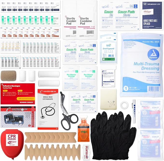 MFASCO First Aid Kit - Fully Stocked Portable Reflective Bag -First Responder Emergency Response Kit-for Natural Disaster Preparedness-Customizable Storage-Includes 415 Pcs First Aid Supplies- Blue