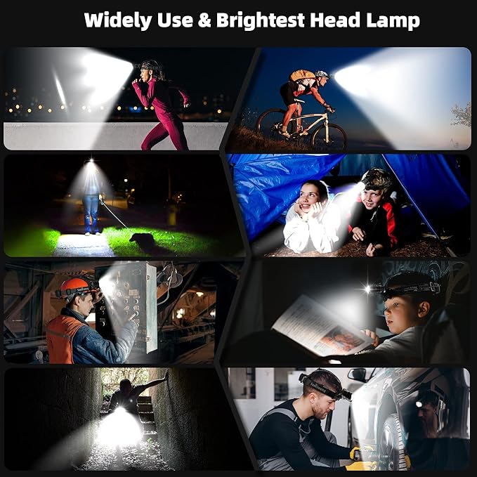 2PCS Bright LED Headlamp High Lumens Induction Function, 7 Modes Long Lasting Battery Life Head Lamp, IP67 Waterproof Zoom LED Headlamp, 90° Adjustable for Outdoor Indoor Camping Running Car Repair