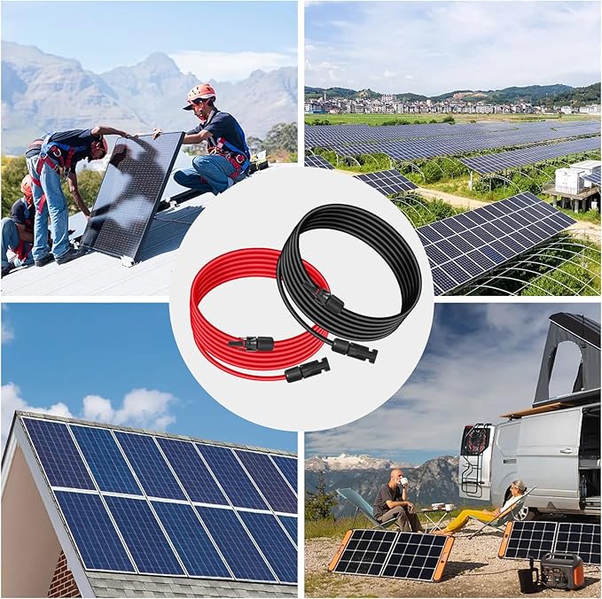 10AWG (6mm²) Solar Panel Extension Cable 100FT - Black & Red, Heavy Duty, Weather Resistant, Standard Solar Connectors Solar Extension Cable for Solar Power Systems, RVs, Boats
