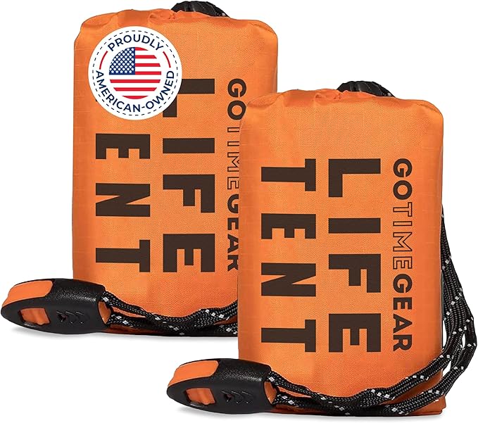 Go Time Gear Survival Life Tent ??2 Person Mylar Emergency Shelter Tube Tent + Paracord ??All-Weather Protection for Camping, Hiking, & Survival Kits ??Includes Emergency Whistle