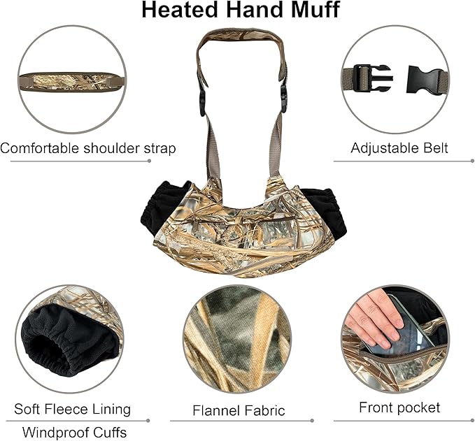 MDSTOP Outdoor Hand Warmer Muff Fits for Hunting, Fly Fishing, Camping, Hiking (New Flannel Camo)
