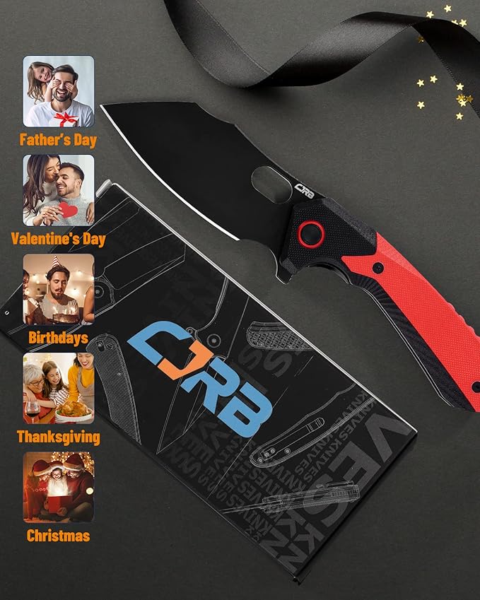 CJRB Folding Pocket Knife Caldera (J1923) AR-RPM9 Powder Steel Red G10 Handle for Men EDC Camping Hiking Outdoor