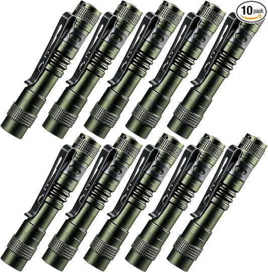 Beieverluck 10 Pack Small Mini Flashlights, Pocket Flashlight Penlight with Clip, Tactical Pen Light for Camping Outdoor Emergency Inspection Fathers Gifts for Dad Husband