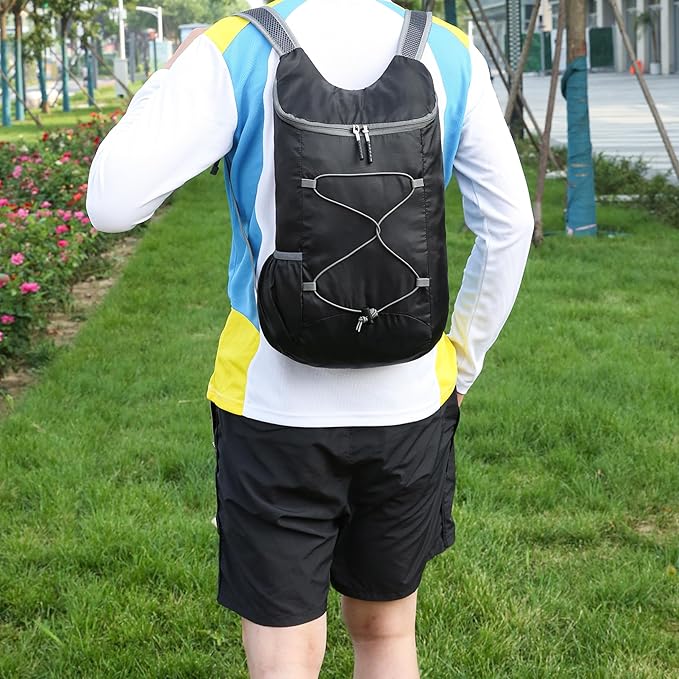 16L Lightweight Foldable Hiking-Backpack Small Packable-Daypack For Travel,Ultralight Water-Resistant Gym Bag Men Women Easy Carry-on (Black&Gray)