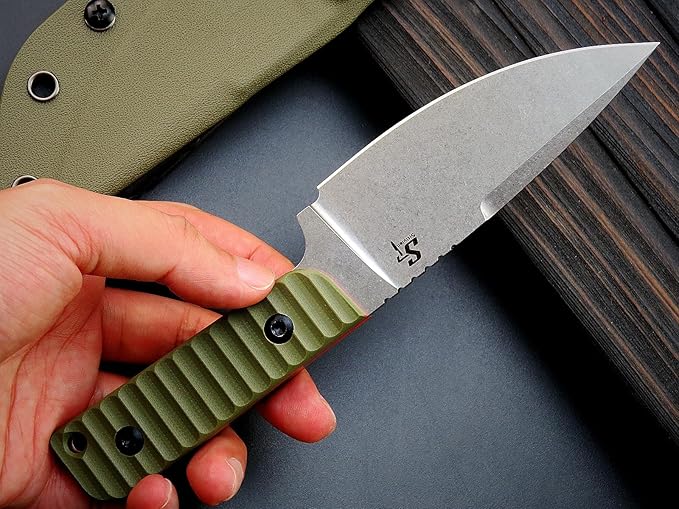 Sitivien ST14 Fixed Blade Knife AUS-10 Steel Blade G10 Handle Full Tang EDC Tool Knife for Outdoor Camping Hiking Hunting Adventure Bushcraft(Green)