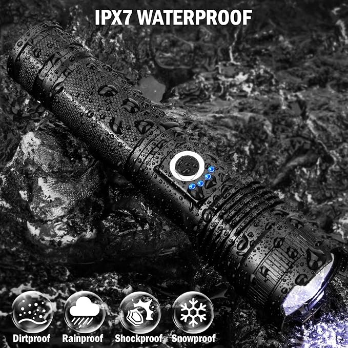 Led Flashlights High Lumens Rechargeable 2 Pack, 99000 Lumen Super Bright Fashlight with 5000ɱAh Βattery, Waterproof Powerful Flash Light Multifunctional Flashlights for Home Camping Hiking