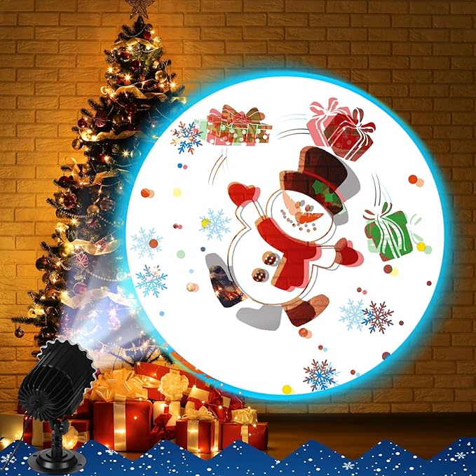Christmas Projector Light with 1 Film Slides Holiday LED Snowman Projector Lights Outdoor Reflectors Waterproof Landscape Decorative Rotation Lighting Movement Projection Lamp for Yard Home
