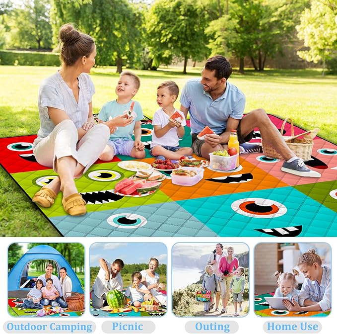 Extra Large Picnic Blanket Waterproof,80"x 80"Foldable Machine Washable Beach Blankets,Outdoor Blanket for 6-8 Adults,Picnic Mat Suitable for Indoor Crawling,Park Beach,Camping,Hiking,Travel (Face)