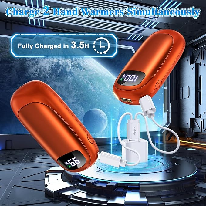 Hand Warmers Rechargeable 2 Pack, Electric Dual-Sided Heating with LED Display & Flashlight, Max 127?? 13Hrs Long Lasting Pocket Heater for Raynauds, Golf, Hunting Essentials, Gifts for Men Women