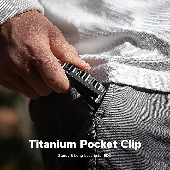 CIVIVI Clingman EDC Pocket Folding Knife with Titanium Reversible Clip, 2.99" Nitro-V Blade G10 Handle Liner Lock Knife, Gift for Men Women C23065-1 (Black)