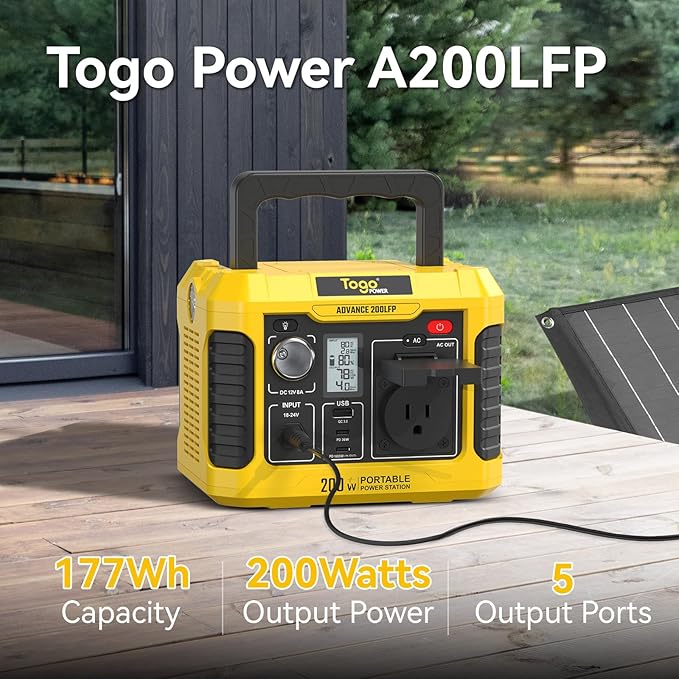 Togo POWER 200W Portable Power Station,Peak 400W Solar Generator 177Wh Lithium Battery Power Bank with 120V AC Outlet,USB QC3.0&PD Ports,Fast Charging for Outdoor Camping Home Use Emergency Backup