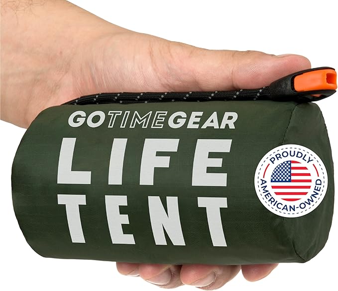 Go Time Gear Survival Life Tent ??2 Person Mylar Emergency Shelter Tube Tent + Paracord ??All-Weather Protection for Camping, Hiking, & Survival Kits ??Includes Emergency Whistle