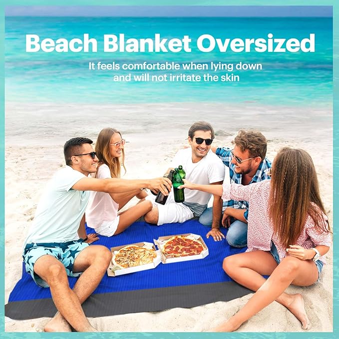 EASYFUN Beach Blanket Sandproof Oversized, 79''×83'' Extra Large Beach Mat, Portable Picnic Mat for Travel Camping Hiking, Lightweight Beach Essentials Family Water Resistant Mat Nylon 210T