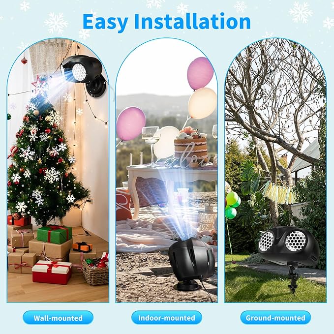 MILPROX Christmas Snowfall Projector Lights, Updated Double-tube Snowflake Projector Lamp, Larger Area Clearer Rotating Falling Snow Spots, Indoor Outdoor Holiday Decoration for Halloween Party Garden