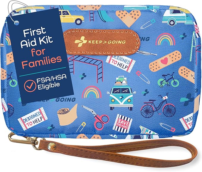 KeepGoing Travel First Aid Kit for Kids ??130 Pc. for Car, Home, Purse, Diaper Bag & Backpack with Latex-Free Bandages - Mini First Aid Kit Travel Size TSA-Approved