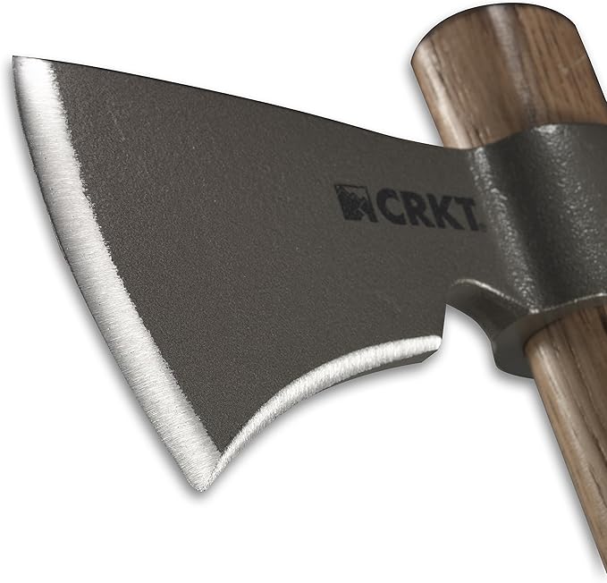 CRKT Woods Kangee Tomahawk Axe: RMJ T-Hawk Lightweight Outdoor Camping Axe with Spike, Forged Carbon Steel Blade and Hickory Wooden Handle 2735