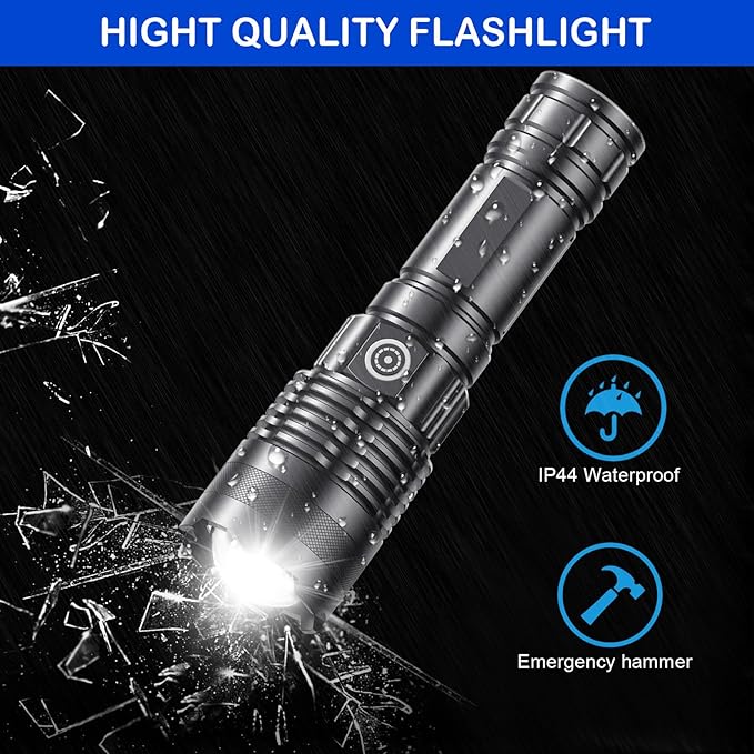 Rechargeable Flashlights High Lumens, 1 Pack Super Bright Tactical Flashlight With Adjustable Lighting Modes, Zoomable Handheld Led Flash Light For Camping Emergency Home Gift (Battery Included)