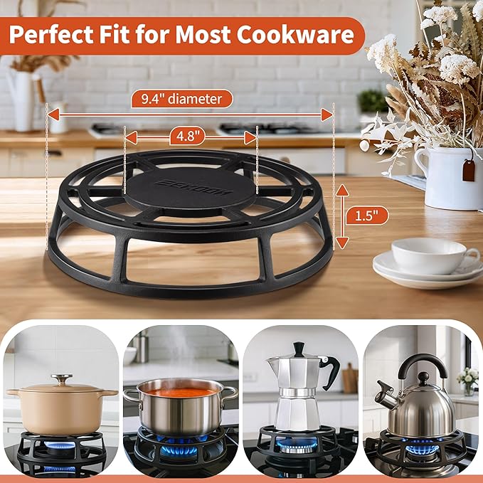 Feekoon Heat Diffuser for Gas Stove, 9.4 Cast Iron Flame Tamer, Stove Top Simmer Plate to Even Heat Distribution