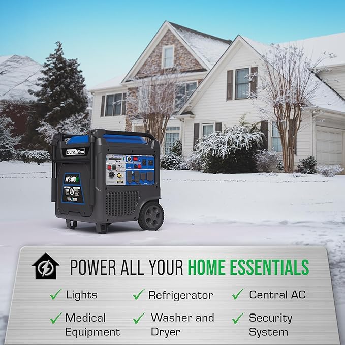 DuroMax XP9500iH 9,500-Watt Dual Fuel Portable Digital Inverter Generator - Gas & Propane, Remote Electric Start, RV & Emergency Ready