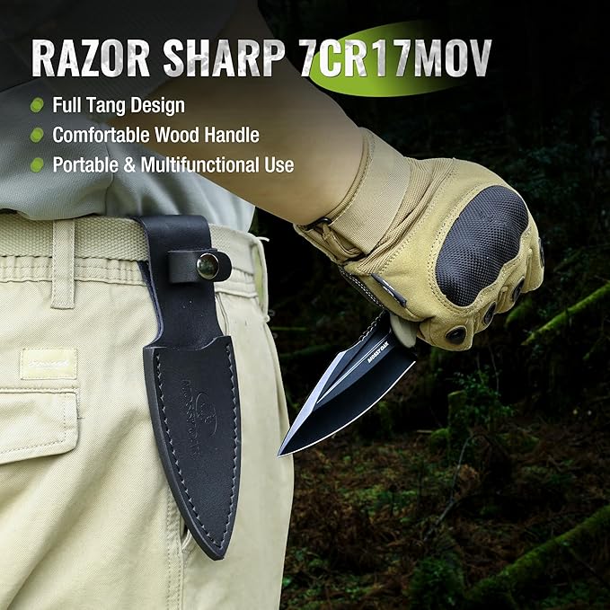 Mossy Oak Survival Hunting Knife with Sheath, 8.5-inch Full-tang Fixed Blade Knife, Outdoor Knives for Survival, Camping, Hiking (G10 Handle-Desert)