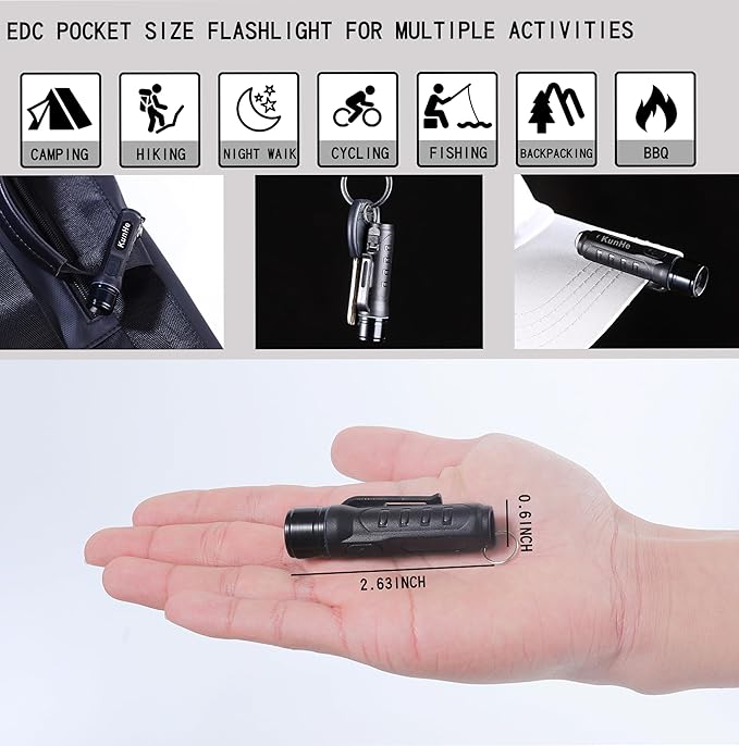 KunHe 20 Pack Bulk Keychain LED Flashlight Small Mini Rechargeable Flashlight Pocket Keychain Light Portable 300 Lumens for EDC Emergency Gift