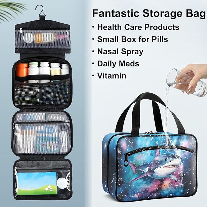 Fustylead Hand Draw Galaxy in Shark Travel Medicine Organizer Bag Home Storage First Aid Kit Large Pill Case with Zipper for Pill Bottle, Vitamins, and Medical Supplies