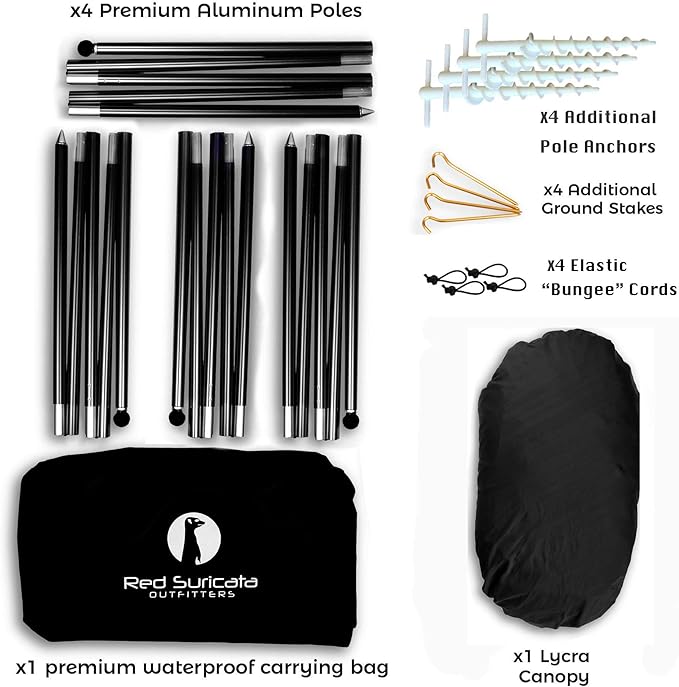 Red Suricata Family Beach Tent & Canopy, UPF50 Sun Shade, 4 Aluminum Poles, Sand Shovel, Large Portable Sun Shelter (Large, Black)