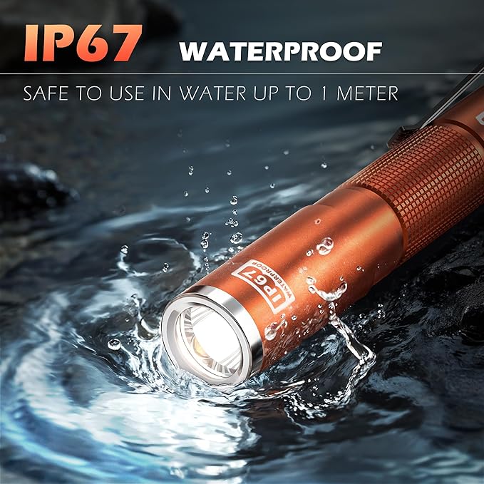 FORTO 3 Pack Pen Light 200 Lumen Pocket Flashlight, IP67 Waterproof and 2 Modes, with AAA Batteries Handheld Flash Lights for Inspection, Emergency(Orange)