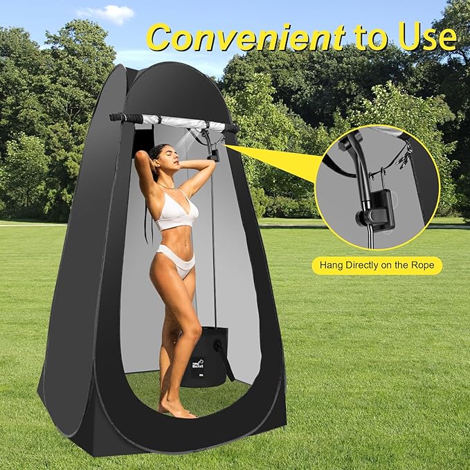 Pop Up Shower Tent for Camping, Portable Outdoor Privacy Shower Tent with 6000mAh Rechargeable Shower