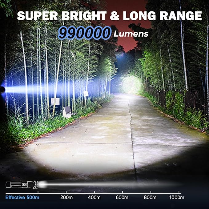 Cinlinso Flashlight High Lumens Rechargeable 2 Pack, 990000 Lumen Super Bright Led Flashlights with 7 Light Modes, IPX6 Waterproof, Powerful Handheld Flash Light for Camping Home Emergencies