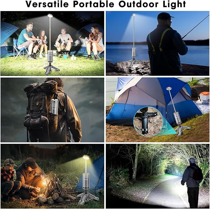 Camping Lights Rechargeable, Detachable Camping Lantern with Stand, Telescopic Waterproof Camp Lamp, Magnetic Work Hanging Light, LED Tent Flashlights for Emergency (Gray)