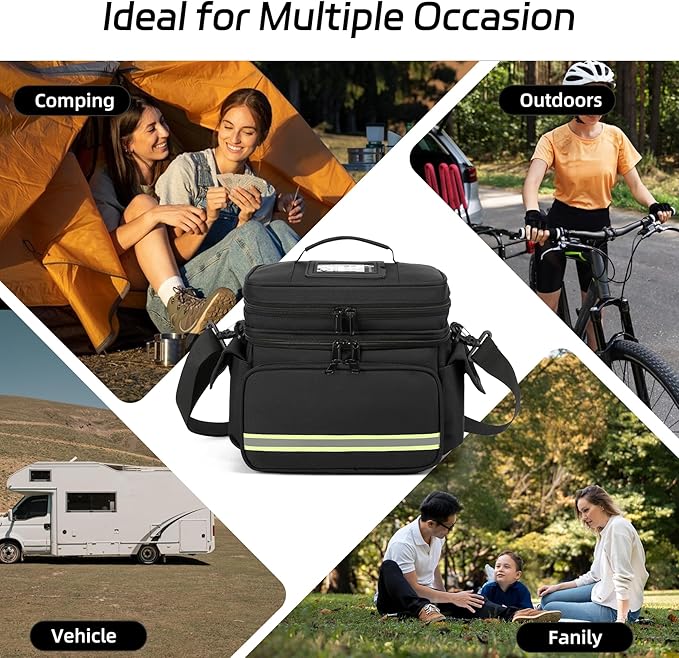 Black Double Layer First Aid Bag Medical Bag Empty Emergency First Responder Organizer for Nurses,Home Health Care, EMT