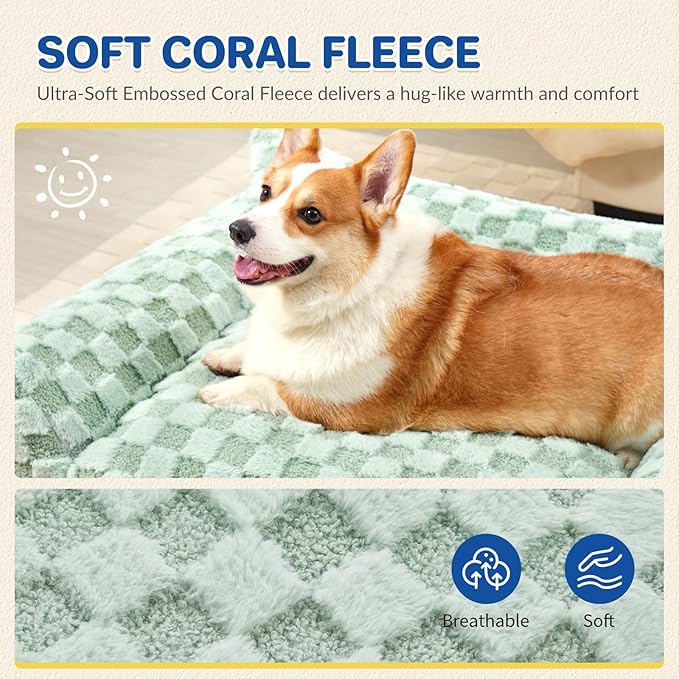 Cat Bed Cat Couch for Puppy and Kitten, Fluffy Pet Sofas Medium Dog Sofa Bed, Supportive Cats Sofa for Indoor Cats, Washable Cover & Non-Slip, 32 inch, Green
