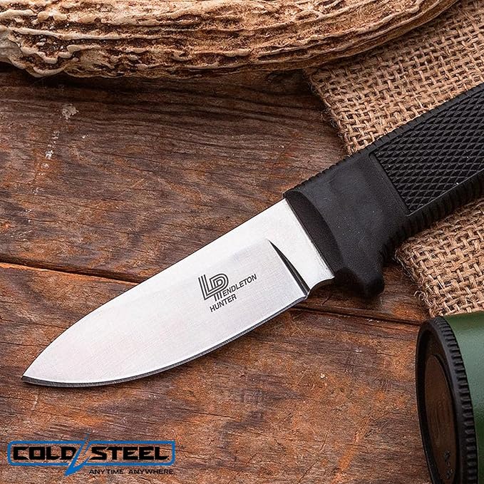 Cold Steel Pendleton Hunter 3.5" AUS 10A Stainless Steel Drop Point Fixed Blade Outdoor Camping Game Hunting Knife Ergonomic Kray-Ex Handle, Weather-Resistant Secure-Ex Sheath