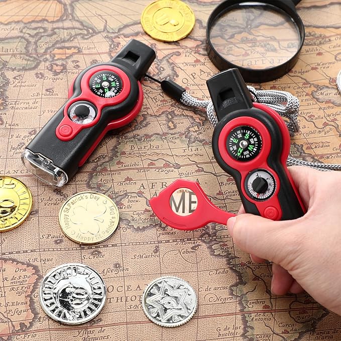 12 Pack Emergency Survival Function Whistle 7-in-1 Compass Hiking Survival Safety Whistle with Lanyard Outdoor Multifunctional Tool Ideal for Hiking Camping Rescue Signaling