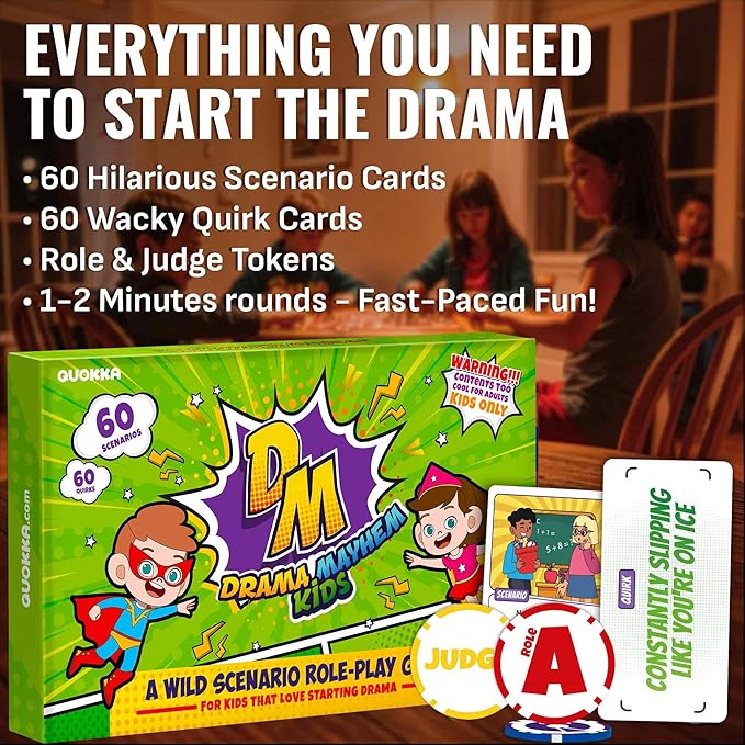 QUOKKA Charades & Guessing Game for Kids & Teens - 120 Hilarious Scenarios & Quirk Cards | Perfect for Family Game Night, Parties, Gifts & Reunions | Ages 8+ | Original Pack