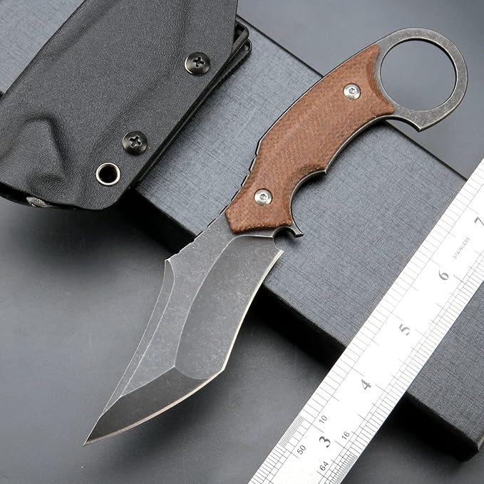C1117 Fixed Blade Knife,D2 Steel Blade +Micarta Handle Outdoor EDC Survival Claw Knife with Kydex Sheaths(Brown) …