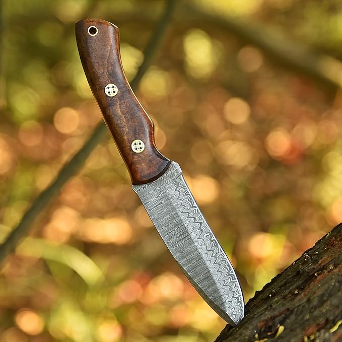 Custom Handmade Fixed Blade Hunting Knife - 9 Inch hand Forged Full Tang Knives For Hunting, Outdoor Camping, Hiking, Fishing, Bushcraft Knives With Leather Sheath. (Damascus-2)