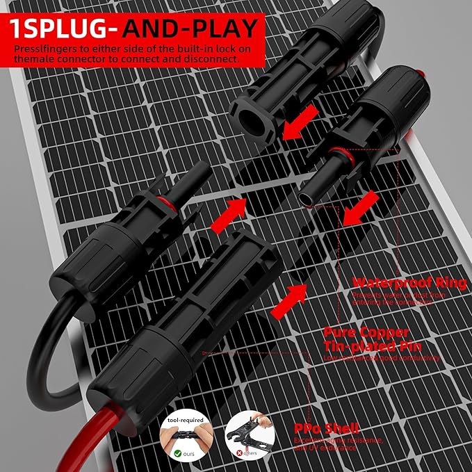 10 AWG 10Ft Solar Panel Extension Cable,6mm² PV Cable with Male and Female Waterproof Sealed Connectors,for RV, Home Boat Photovoltaic Systems