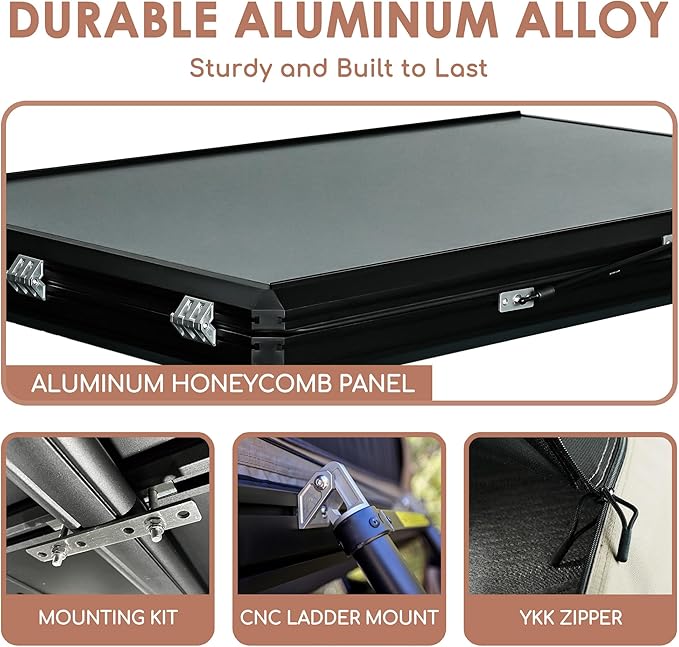 Hardshell Rooftop Tent, Roof Top Tent for 2-3, with Aluminium Ladder, Skyview Window, Mattress, LED Light, Blackout-Coated for UV Protection, Waterproof, for Truck, Jeep, SUV, Van