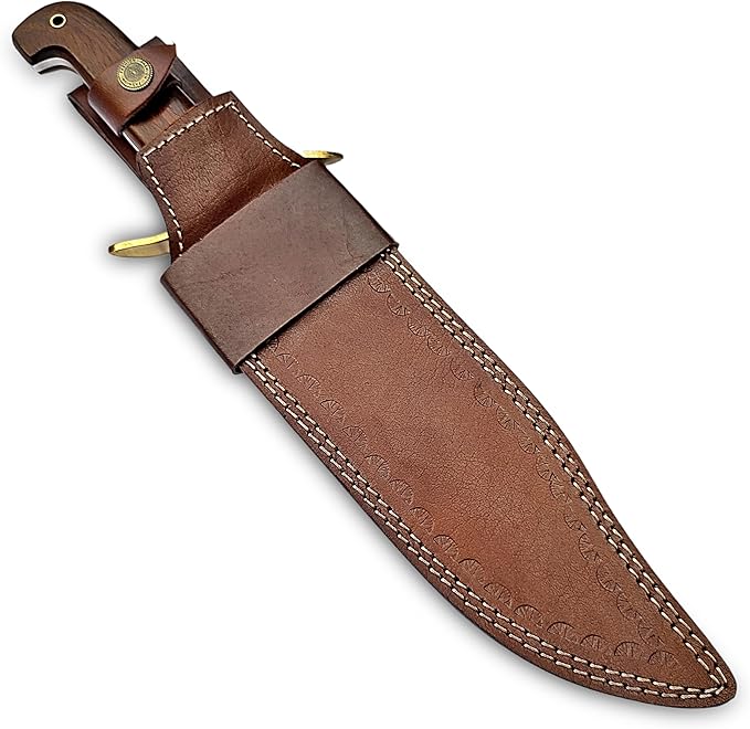 Large Bowie Knife with Leather Sheath Fixed Blade Hunting Knife D2 Steel with Leather for Outdoor Camping